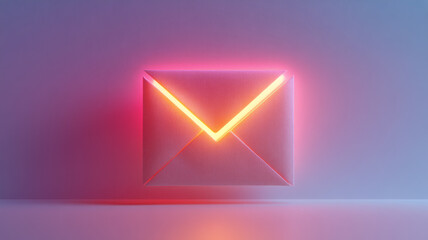 Naklejka premium Neon glowing envelope icon on a gradient background.