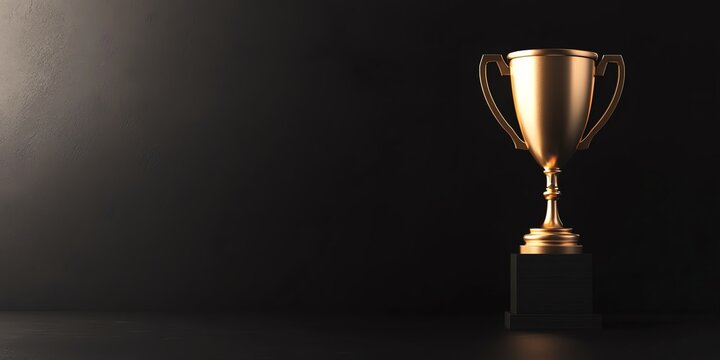 A 3D shiny golden trophy on a black background symbolizing achievement, success, and victory in competitions or awards.