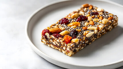 chia seed energy bar, packed with nuts and dried fruits
