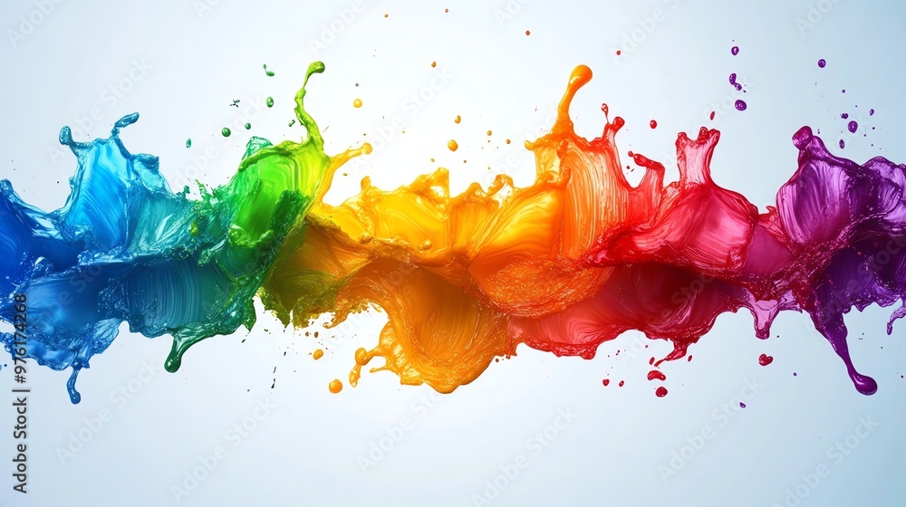 Aufkleber rainbow colors of paint splash and flow, creating an abstract art image.
