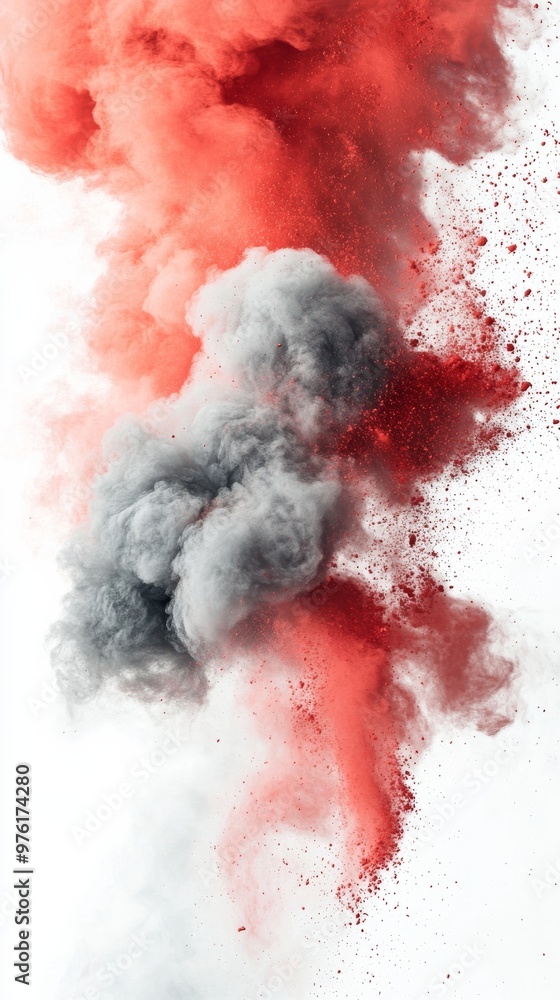 Aufkleber red and grey powder exploding creating abstract smoke formation