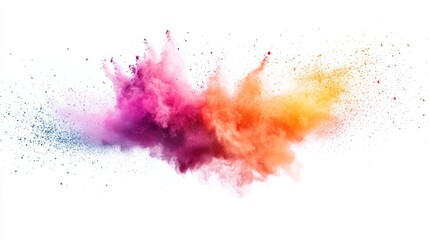 Multicolored powder explosion creating abstract shape on white background