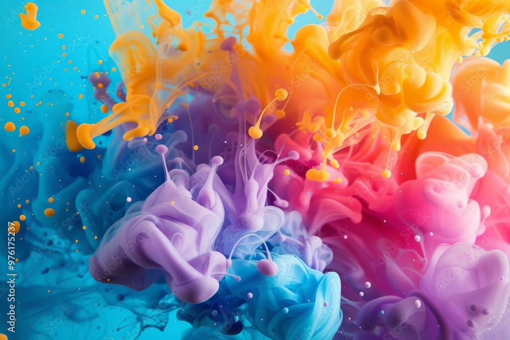 Poster bright colors in fluid form blend together, creating a stunning display of swirling patterns. the vi