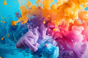 Obraz premium Bright colors in fluid form blend together, creating a stunning display of swirling patterns. The vivid pigments mingle, illuminating the space with artistic flair.