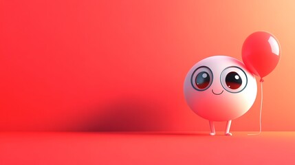 Obraz premium 3D rendering of a cute, cartoon character holding a red balloon.