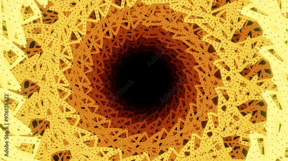 Poster 3d rendering of yellow kaleidoscopic patterns moving in loop
