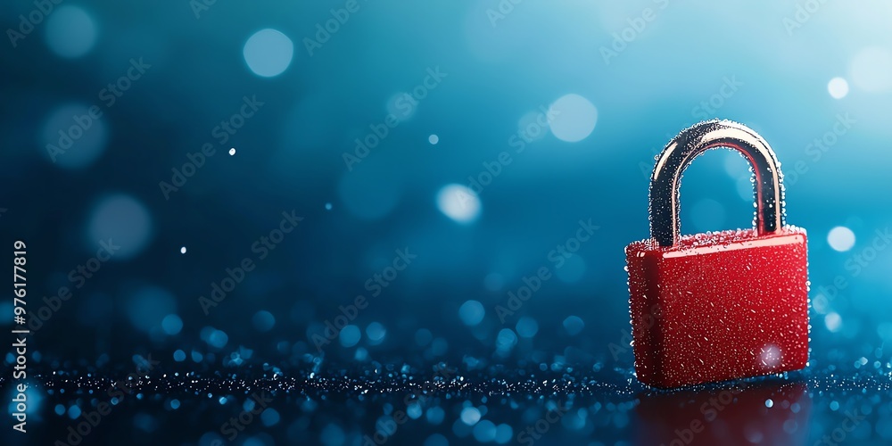 Poster a vibrant red padlock stands out against a soft blue background, symbolizing security and protection