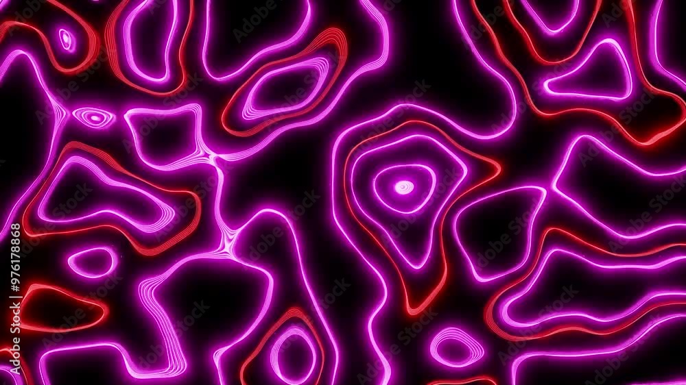 Poster multicolored waving lines appearing against dark background. 3d animation loop