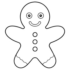 A gingerbread cookie outline with simple details for eyes, mouth, and buttons
