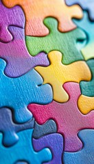 Obraz premium Vibrant jigsaw puzzle illustrating teamwork and collaboration in a playful environment