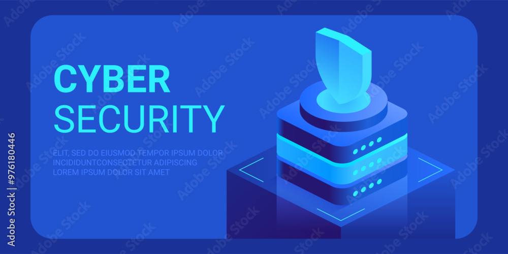 Aufkleber cyber security isometric concept. antivirus, encryption, cloud data protection. software development