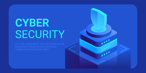 Cyber security isometric concept. Antivirus, encryption, cloud data protection. Software development. Safety internet. Online information protect. Digital technology vector background.