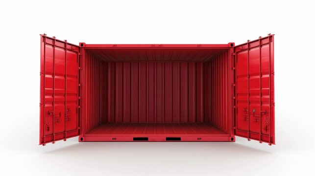 An open red shipping container with no contents