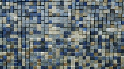 Naklejka premium Blue Toned Square Mosaic Wall Tiles, Artistic Pattern for Modern Interiors