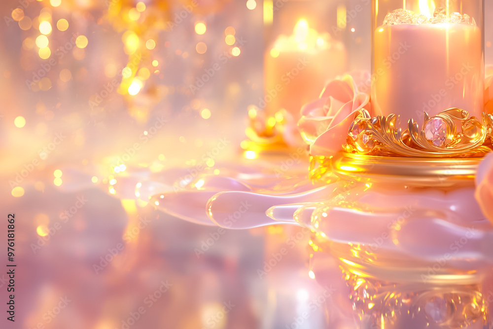 Poster the scene features delicate candles surrounded by soft rose petals, casting a warm glow amidst spark