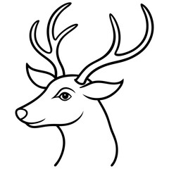 A simple reindeer profile, focusing on the antlers and face in sleek line ar