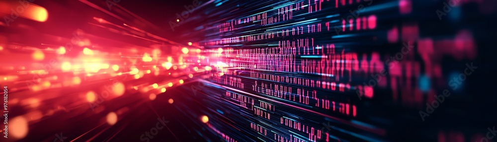 Aufkleber dynamic abstract illustration featuring vibrant lights and data streams, ideal for technology and di