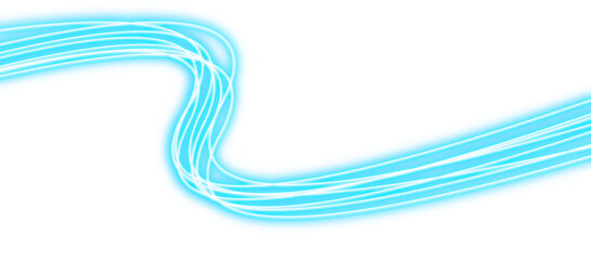 Blue glowing neon speed lines. transparent PNG background