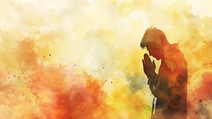 worship and devotion man praying with fervor on watercolor background spiritual illustration
