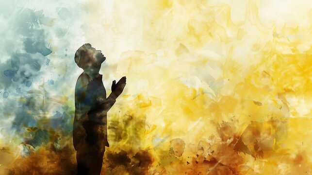worship and devotion man praying with fervor on watercolor background spiritual illustration