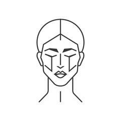Line art illustration of a womans face with geometric lines for beauty treatments