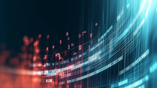  Un flusso di dati binari scorre attraverso uno spazio virtuale, rappresentando il flusso continuo di informazioni e la connessione digitale tra sistemi tecnologici.
