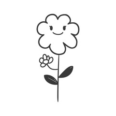 A Smiling Cartoon Flower with Five Petals and Two Leaves