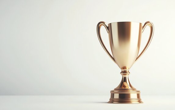 3D Shiny golden trophy on a soft background, symbolizing achievement and excellence in sports or competition.