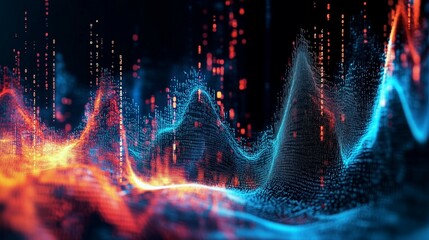  Un flusso di dati binari scorre attraverso uno spazio virtuale, rappresentando il flusso continuo di informazioni e la connessione digitale tra sistemi tecnologici.