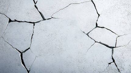 Obraz premium Close-up of a cracked concrete wall surface, showcasing intricate fissures and textures, perfect for backgrounds and abstract designs.