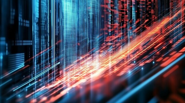  Un flusso di dati binari scorre attraverso uno spazio virtuale, rappresentando il flusso continuo di informazioni e la connessione digitale tra sistemi tecnologici.