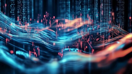  Un flusso di dati binari scorre attraverso uno spazio virtuale, rappresentando il flusso continuo di informazioni e la connessione digitale tra sistemi tecnologici.