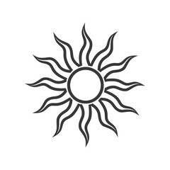 A stylized black and white sun with wavy rays