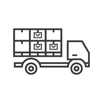 recommend clip art: Line art illustration of a truck with a cargo bed full of boxes