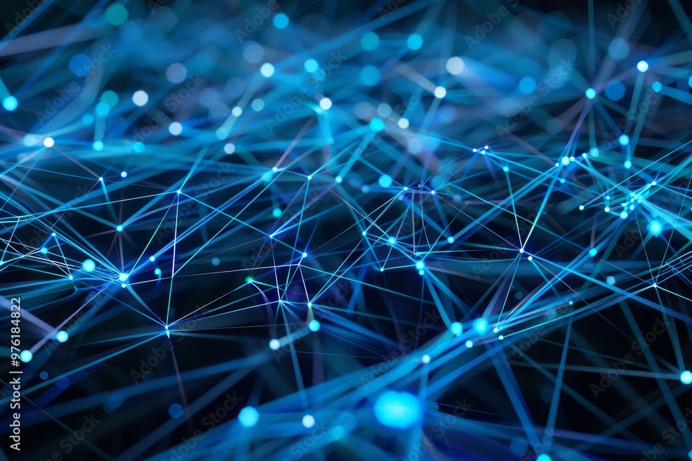 Poster a vibrant display of blue lines and luminous dots showcases a network of connections, symbolizing di