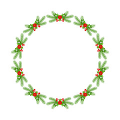 Christmas round floral wreath frame. Winter holiday decoration