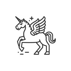 Line Art Illustration of a Winged Unicorn