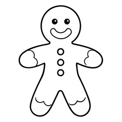 Cheerful Gingerbread Man with Icing, Black Line Drawing