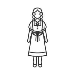 Line Art Illustration of a Woman in Traditional Bavarian Dress