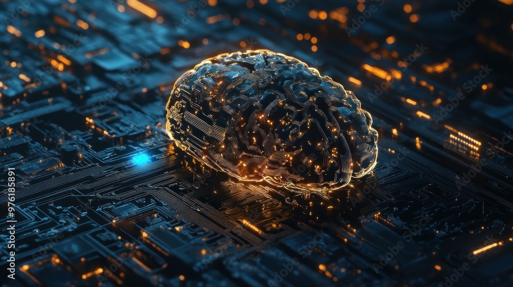 Poster artificial intelligence: brain on a circuit board