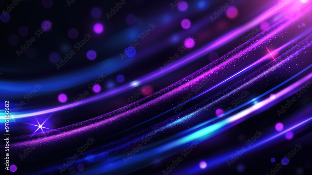Poster radiant lines of blue and purple light weave through a dark background, creating a mesmerizing visua
