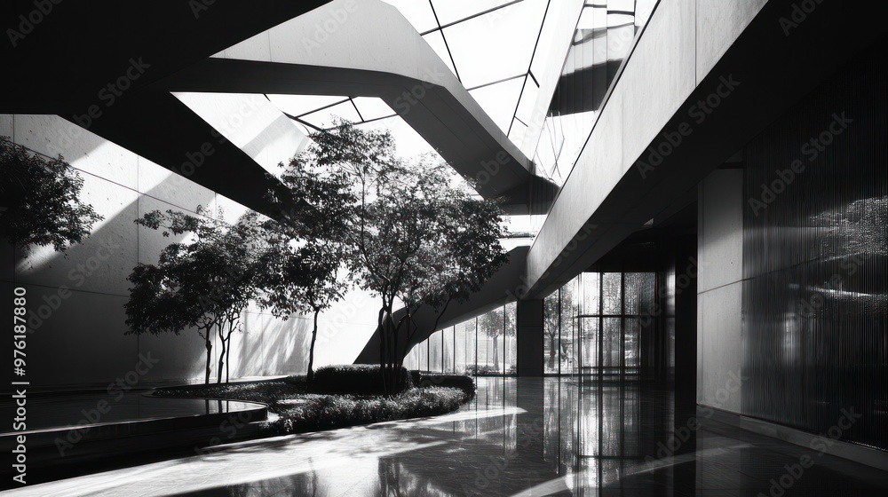 Poster modern architecture with trees