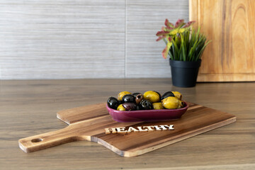 Bowl of olives on the table