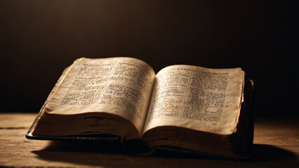 Obraz premium Old historical Bible on table wide open