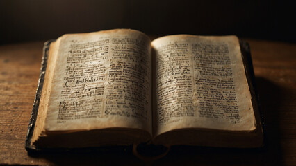 Obraz premium Old historical Bible on table wide open