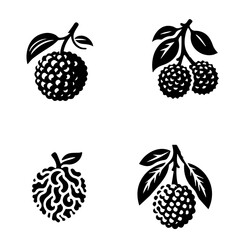 lychee icon, lychee silhouette, black lychee on white background