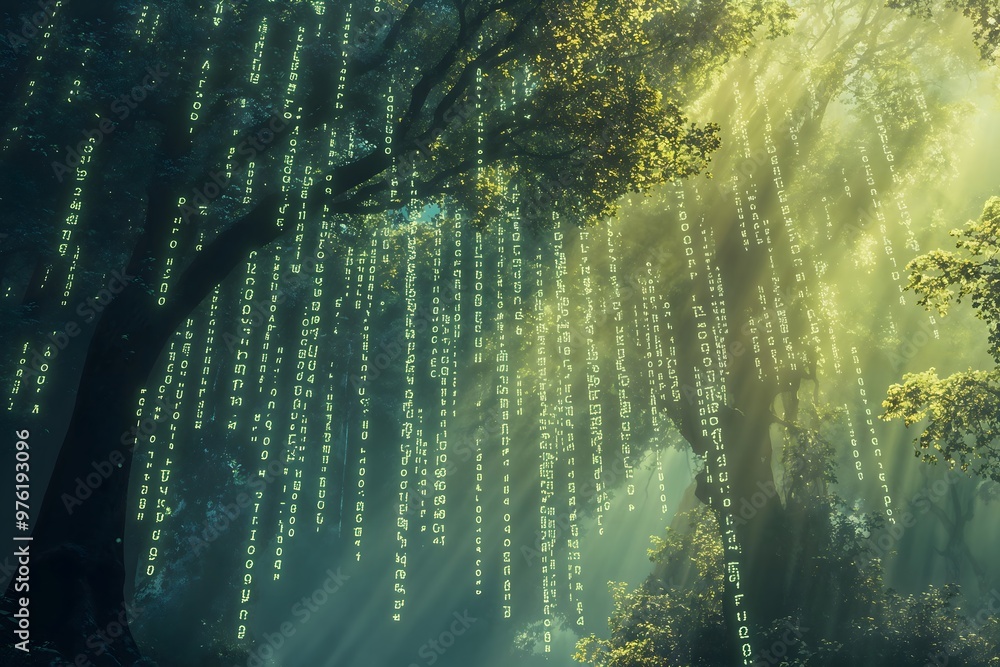 Poster binary matrix forest: a merging of nature and digital code in a virtual world