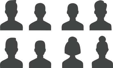 Male and female head silhouettes avatar, profile icons. Vector illustration