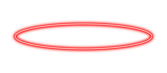 Flat lay red neon circle glowing on transparent background