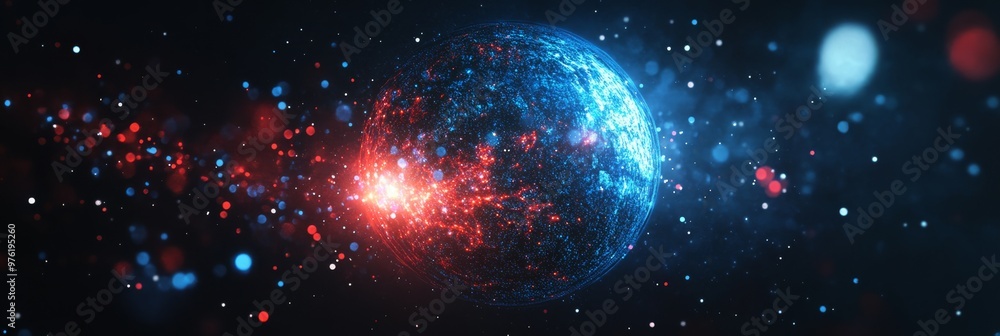 Aufkleber an abstract depiction that showcases the fusion of cosmic elements and advanced digital technology, 